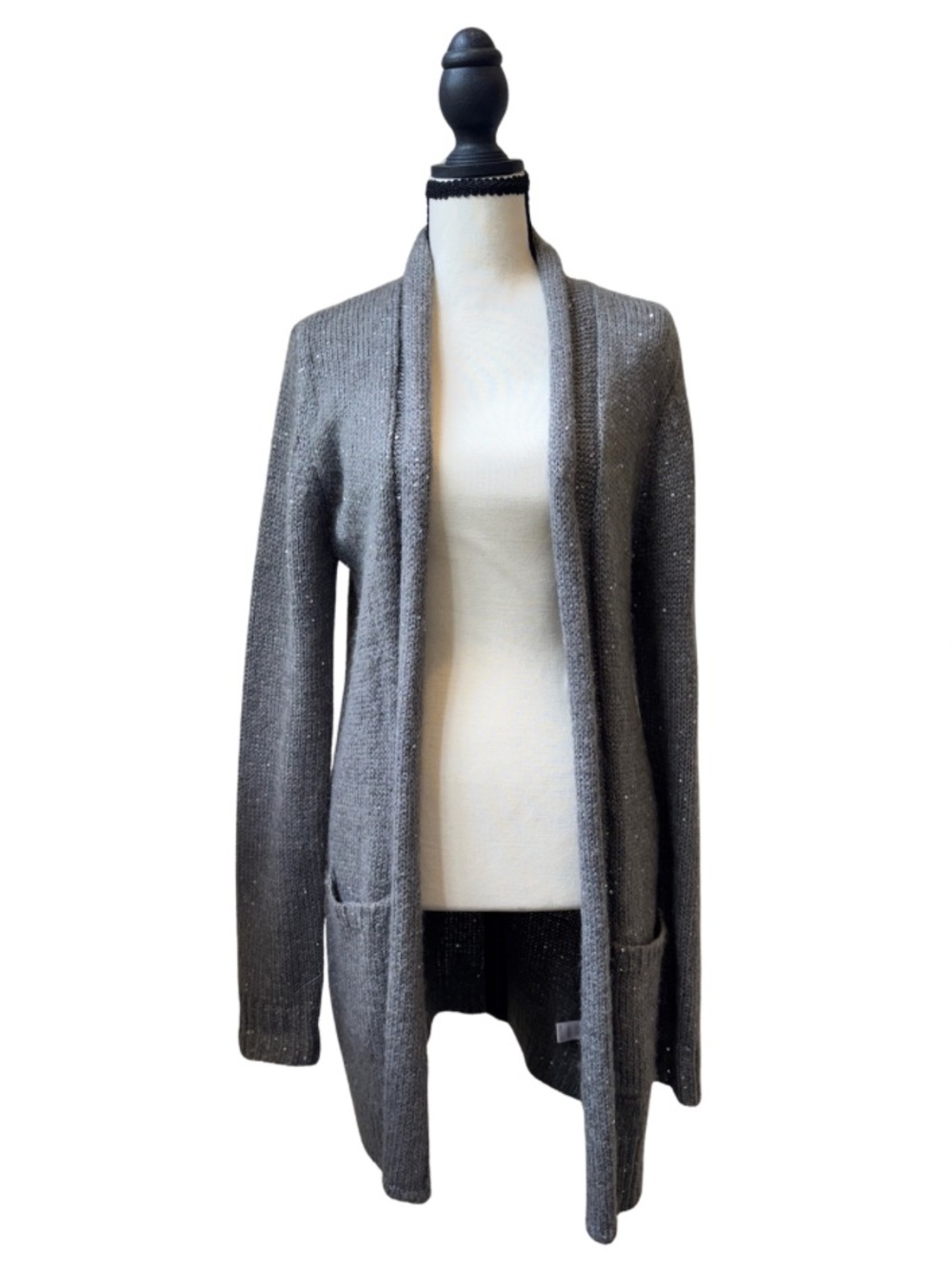 MICHAEL Michael Kors Gray Mohair Blend Sequin Open Front Cardigan M